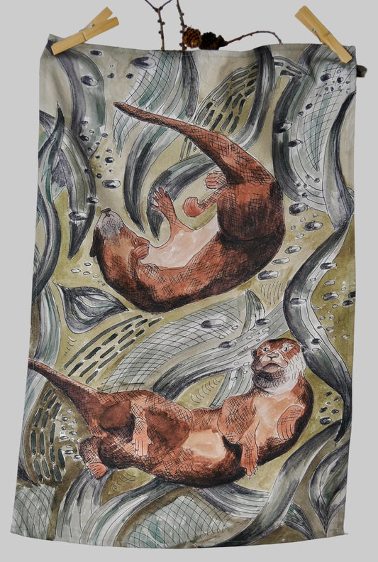 Otter Tea Towel - Handcrafted British Wildlife Design