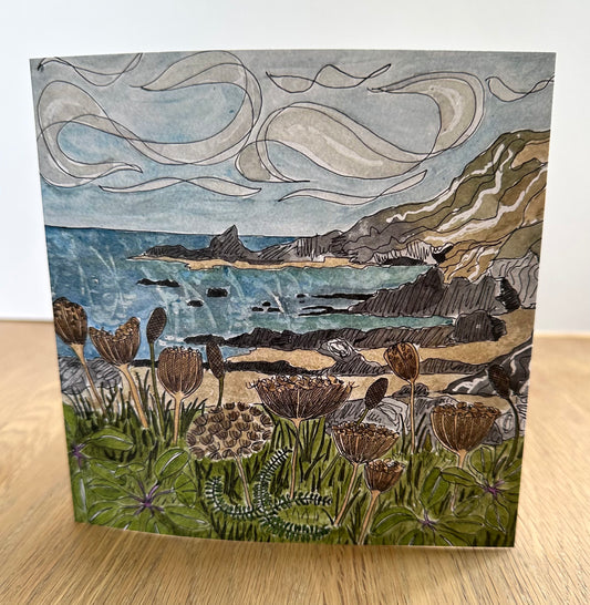 British Coastline Illustration Greetings Card - Gunwalloe Beach