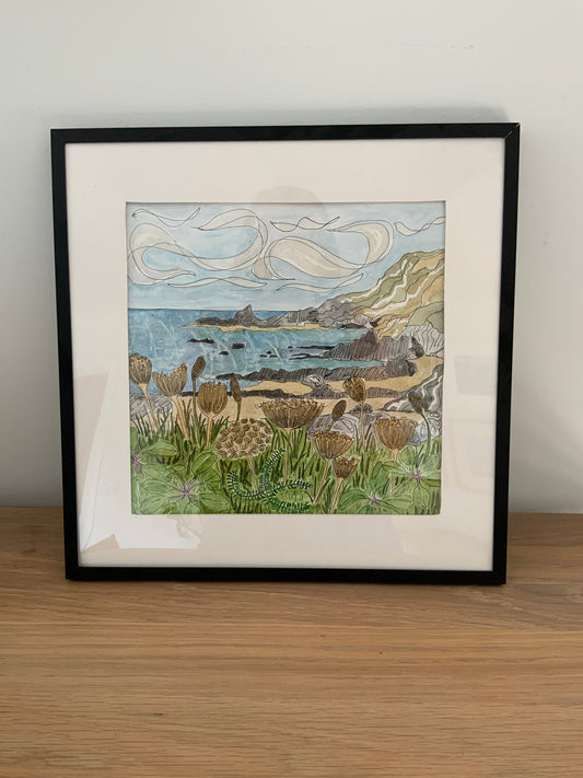 British Coastline Illustration Print - Gunwalloe Beach
