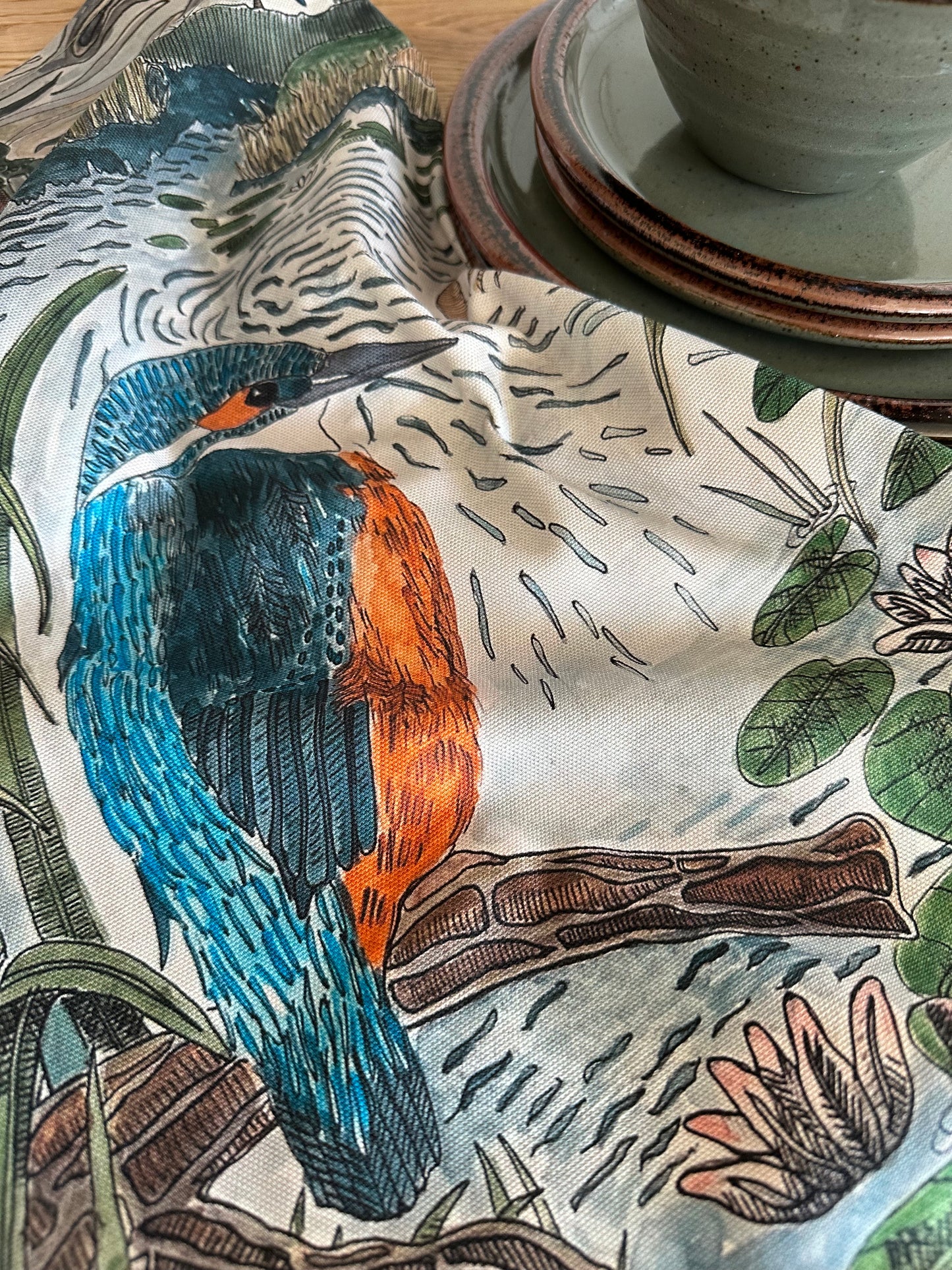 Kingfisher Tea Towel - British Wildlife Kitchen Design