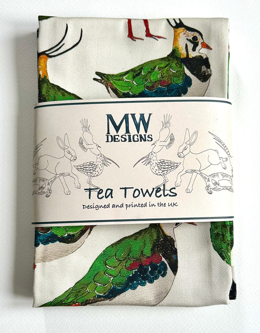 Lapwing and Oystercatcher Tea Towel set -British Wildlife kitchen decor -Bird Lover Gift.