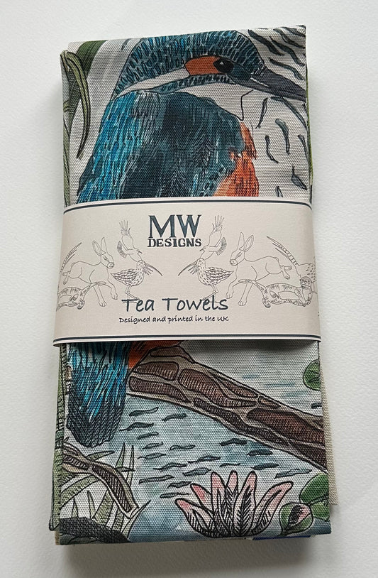 Kingfisher and Mallard Duck Tea Towel Set -British Wildlife kitchen decor -Bird Lover Gift.