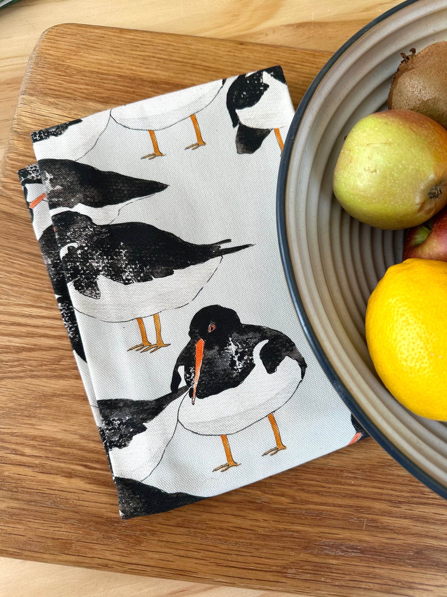Oystercatcher Tea Towel - Handcrafted British Coastal Bird Design