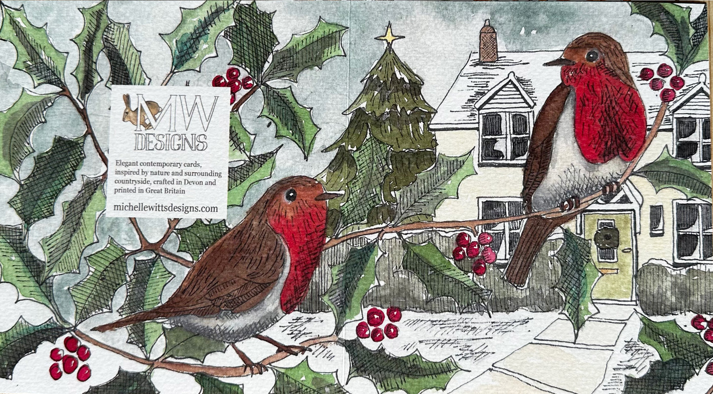 Robin in Winter - Hand-Drawn Christmas Card