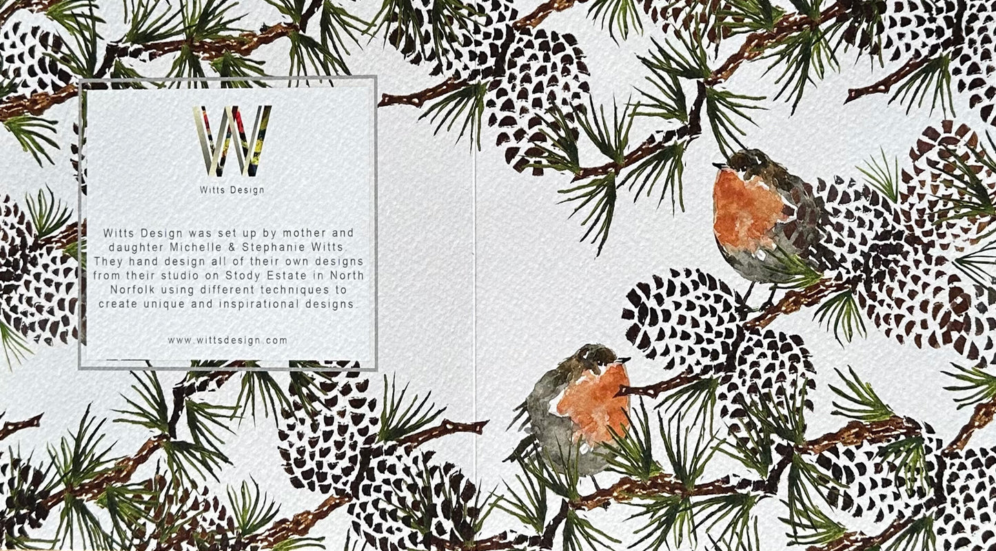 Robins & Pinecones - Hand-Drawn Christmas Card