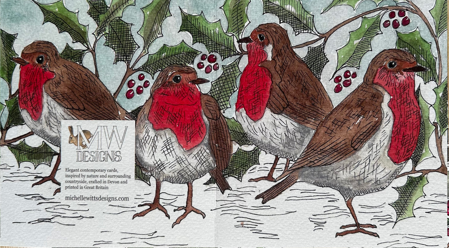 Robins at Christmas - Hand-Drawn Card