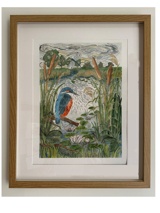 Kingfisher Wall Art Print - British Wildlife Illustration, Nature Inspired Bird Artwork - UK made gift