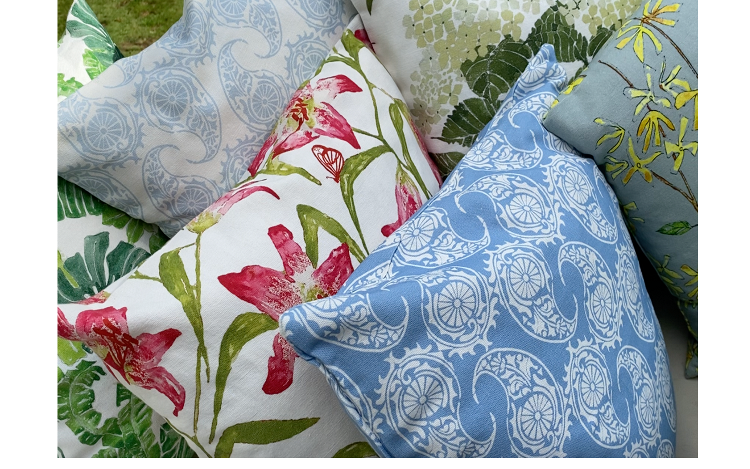 Variety of cushion designs in multiple colours