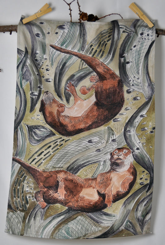 Otter Tea Towel - Handcrafted British Wildlife Design