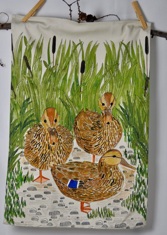 Mallard Ducks Tea Towel - Handcrafted British Wildlife Design