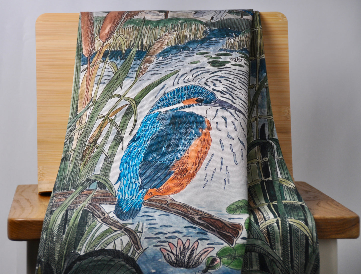 Kingfisher Tea Towel - British Wildlife Kitchen Design