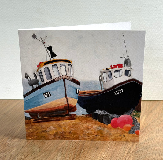Fishing Boats Greeting Card - British Coastal Illustration Design