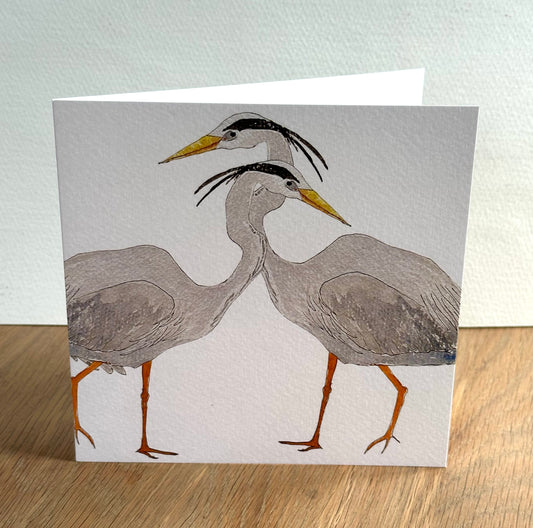 Heron Greeting Card - British Wildlife & Riverbank Illustration Design