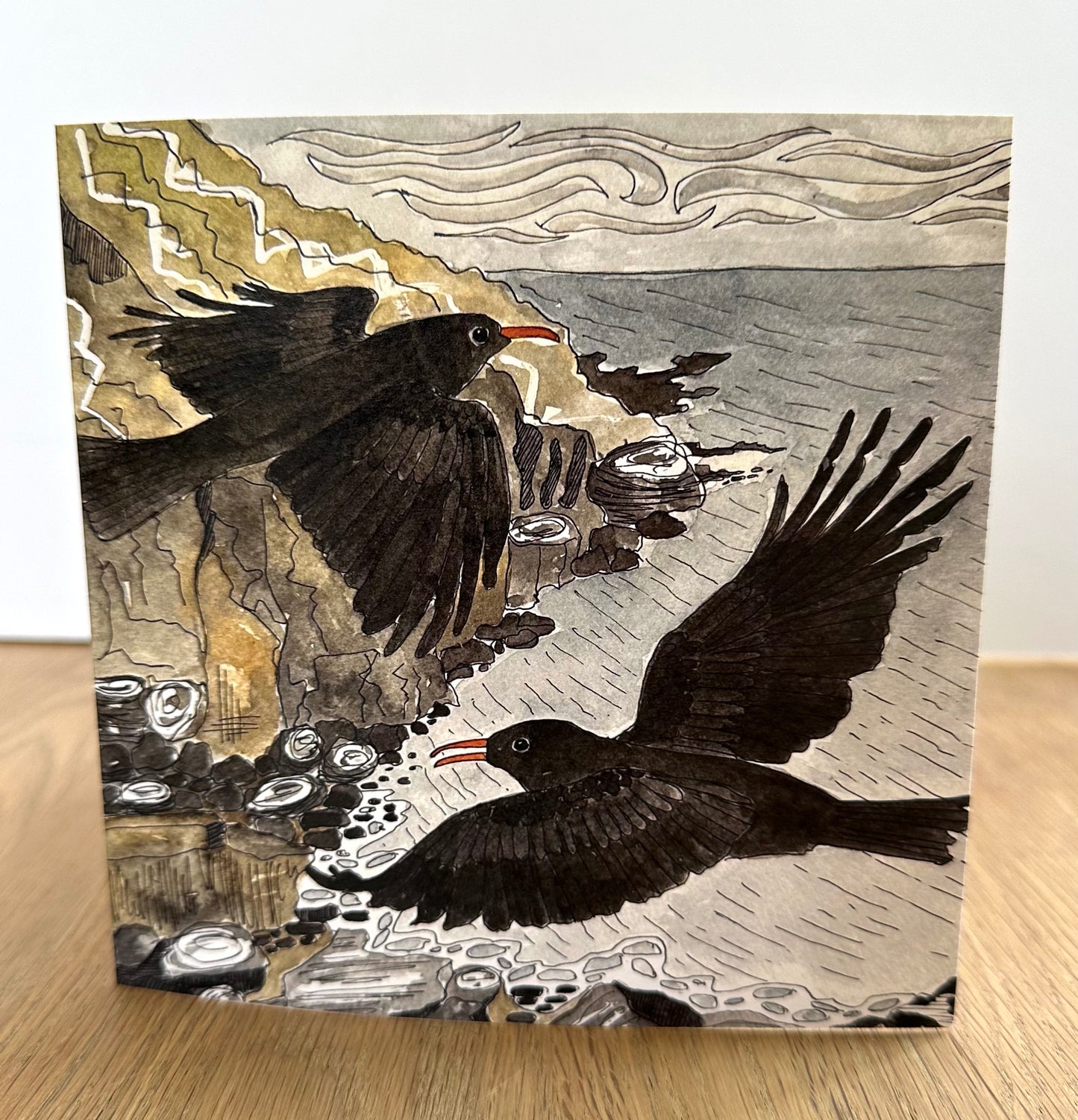 Clifftop Flight - Cornish Choughs Greetings Card