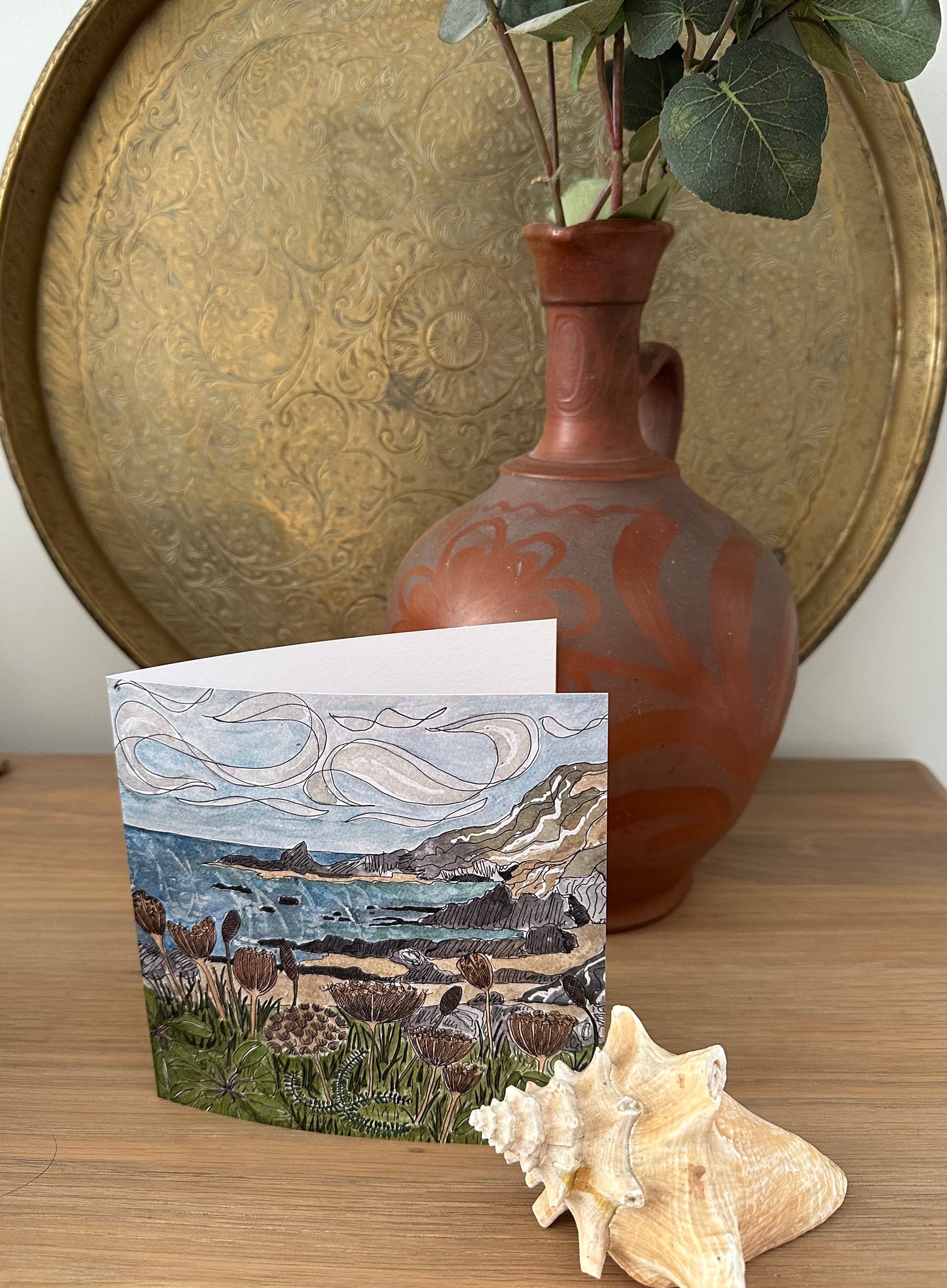 British Coastline Illustration Greetings Card - Gunwalloe Beach