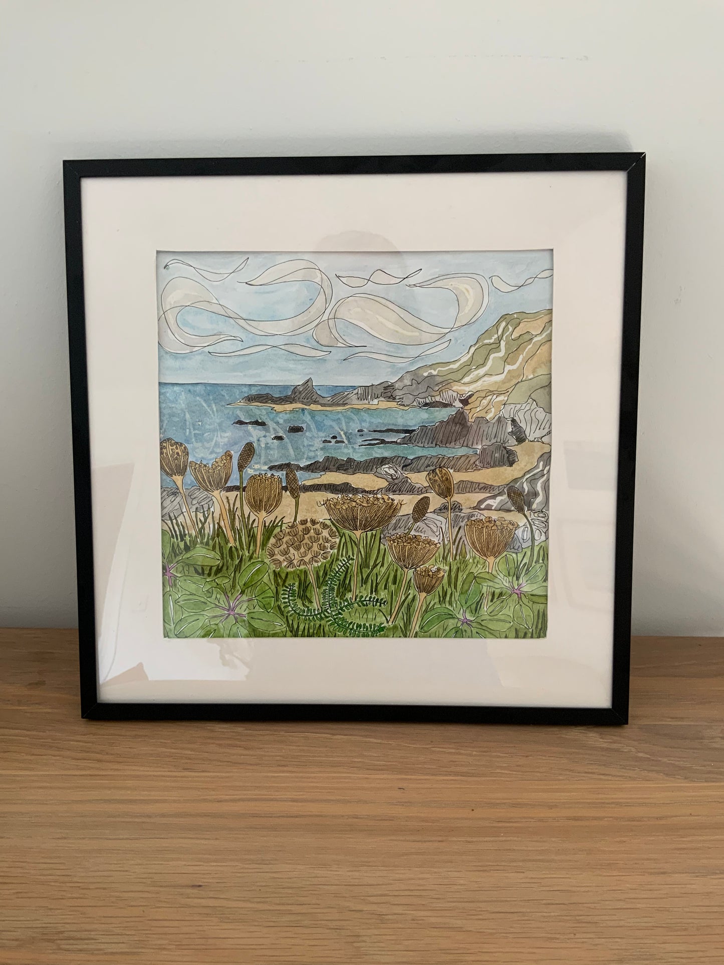 British Coastline Illustration Print - Gunwalloe Beach