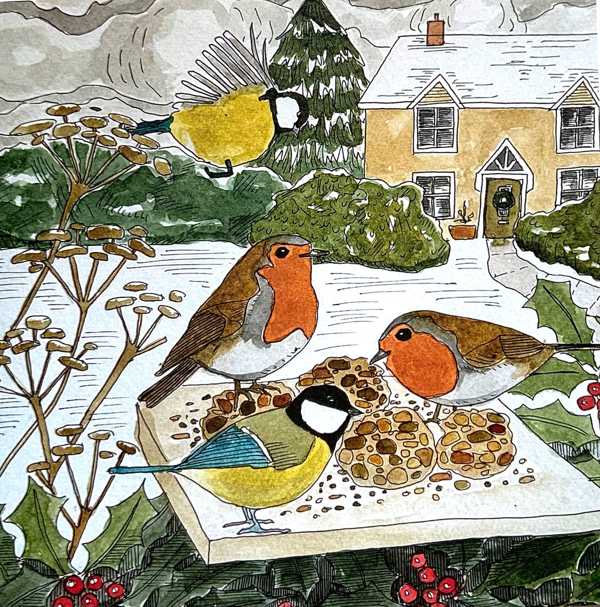 Wildlife Christmas card with garden birds by Michelle Witts Designs