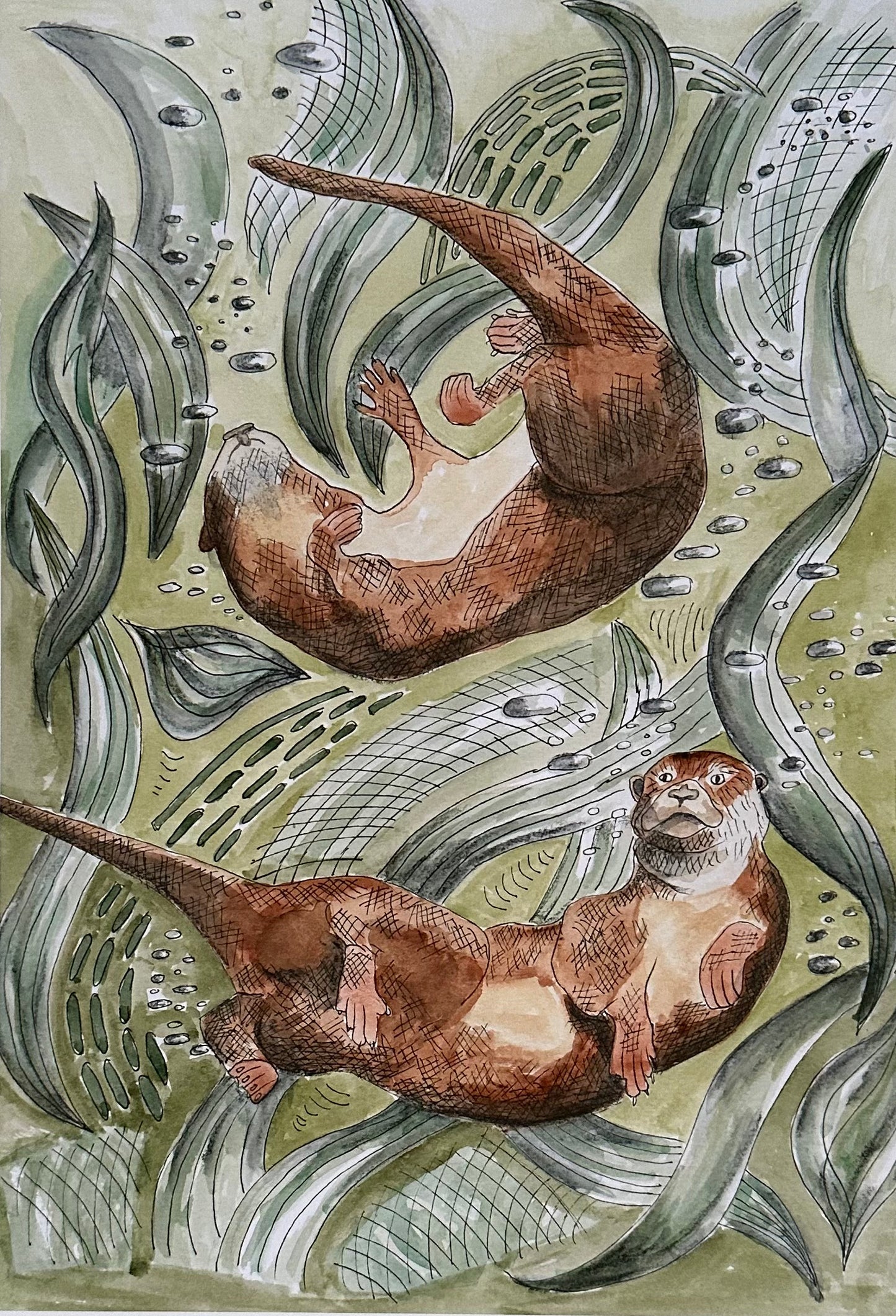 Hare and Otter Tea Towel Set - British Wildlife Kitchen Decor - Anima lLover Gift.