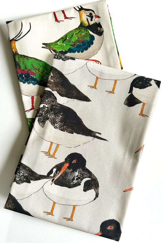 Lapwing and Oystercatcher Tea Towel set -British Wildlife kitchen decor -Bird Lover Gift.