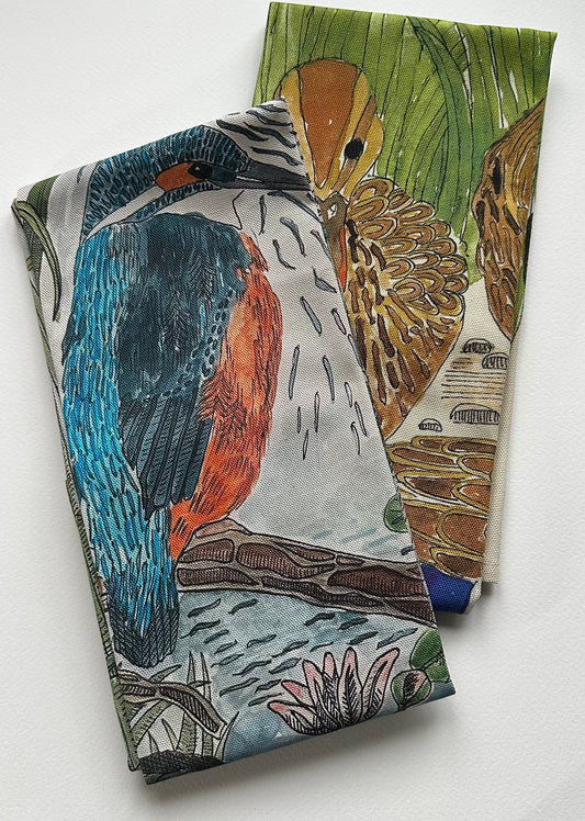 Kingfisher and Mallard Duck Tea Towel Set -British Wildlife kitchen decor -Bird Lover Gift.