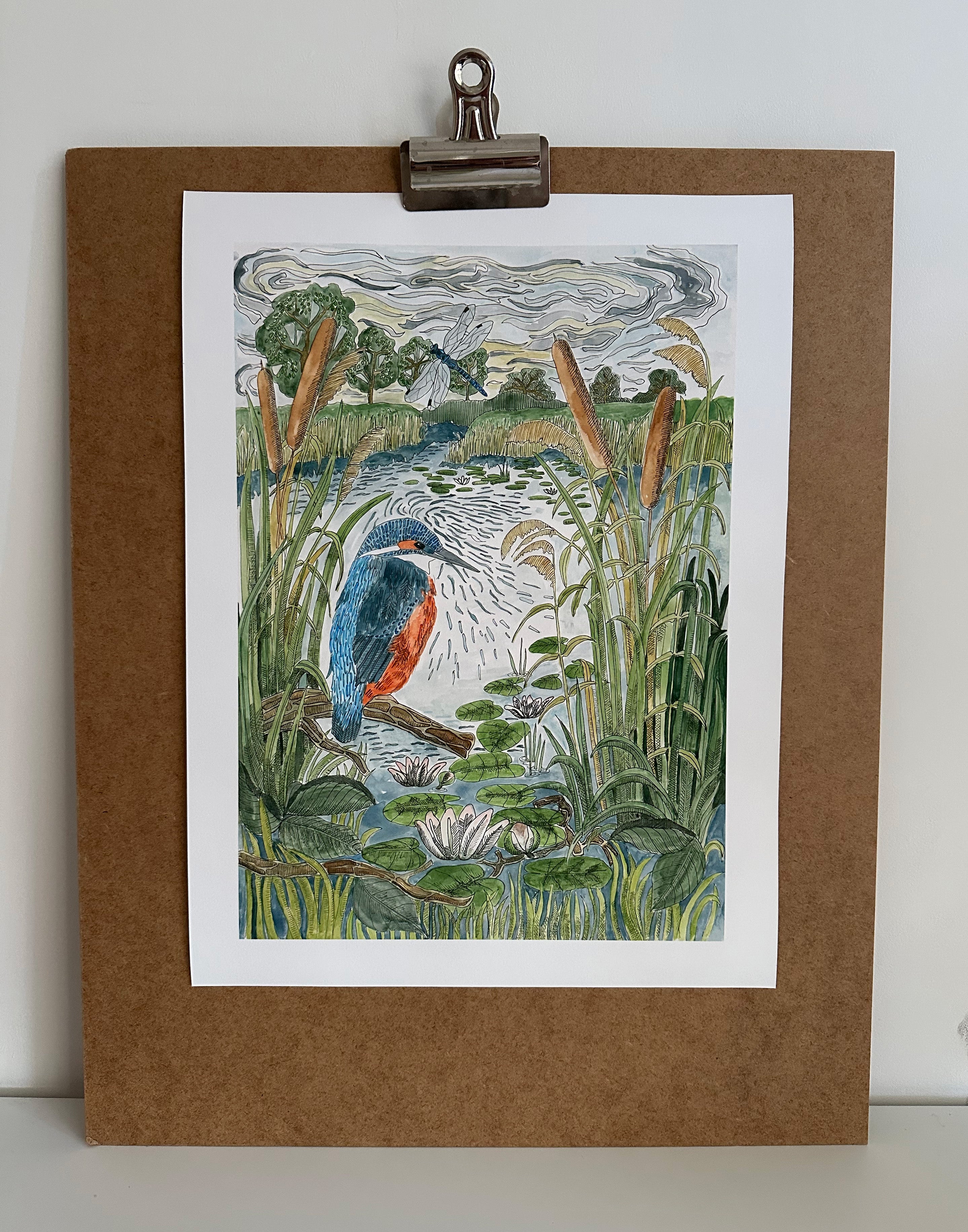Kingfisher Wall Art Print - British Wildlife Illustration, Nature
