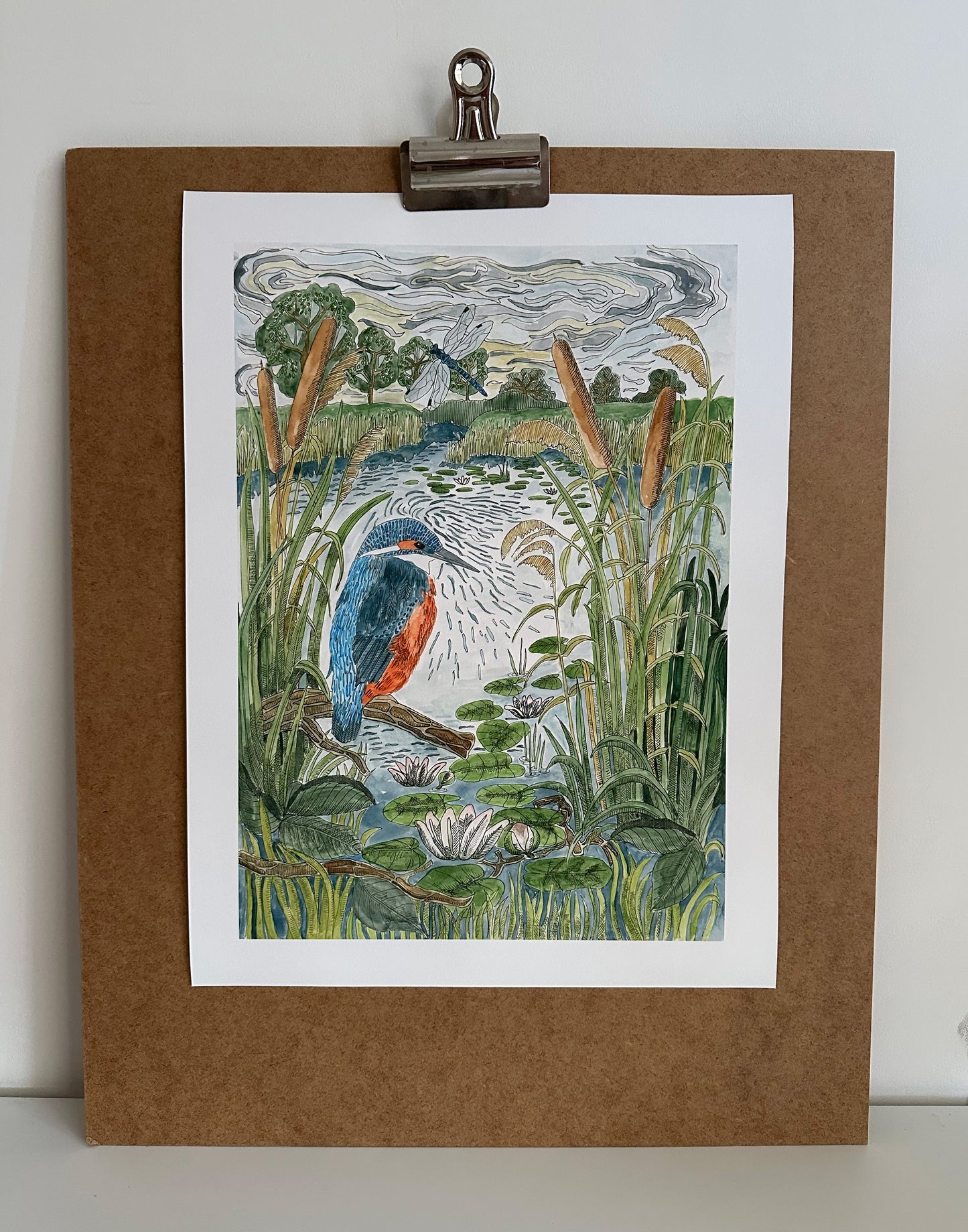 Kingfisher Wall Art Print - British Wildlife Illustration,  Nature Inspired Bird Artwork - UK made gift