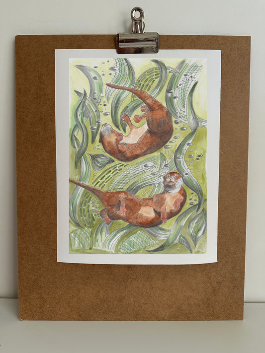 Otter Wall Art Print - British Wildlife Illustration - Nature Inspired Animal Artwork - UK Artist