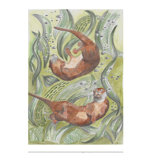 Otter Wall Art Print - British Wildlife Illustration - Nature Inspired Animal Artwork - UK Artist